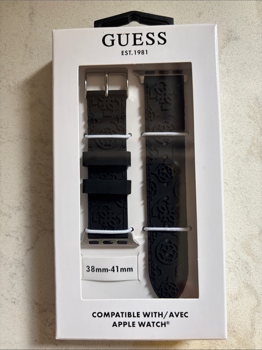 Guess Black Silicone Watch Strap with Embossed Logo Pattern